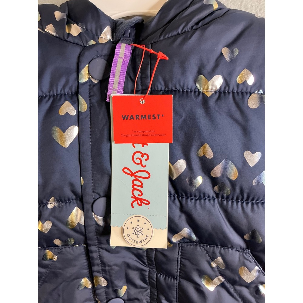 Cat & Jack Jacket Baby 12M Puffer Jacket Warmest‎ Outerwear Hearts Navy Blue NWT